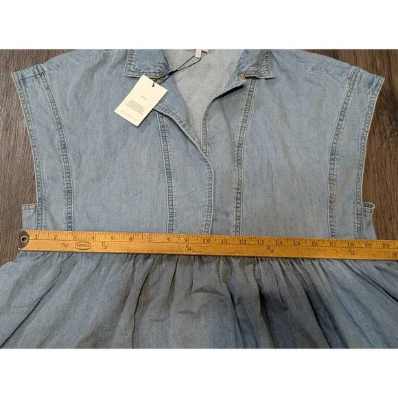 Mable Denim Dress Babydoll Mini Shirt Collar‎ Sleeveless Light Wash L - Picture 3 of 5